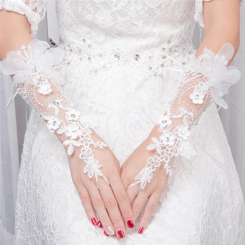 Light Ivory Beaded Wedding Gloves, Bridal Lace Gloves, Floral Appliques Is For Sale, TYP0571