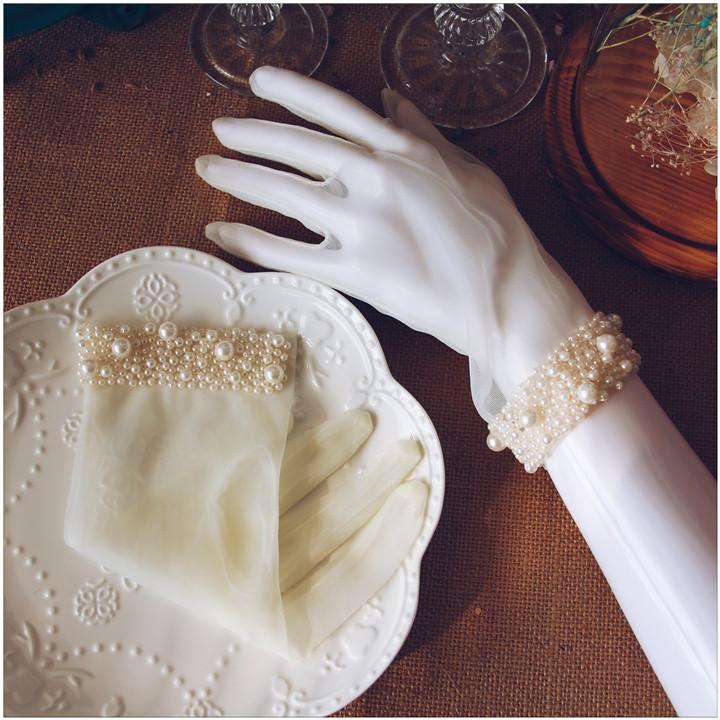 Wedding Gloves, Lace Gloves, Short Gloves, Wedding Gloves With Bow, TYP0537