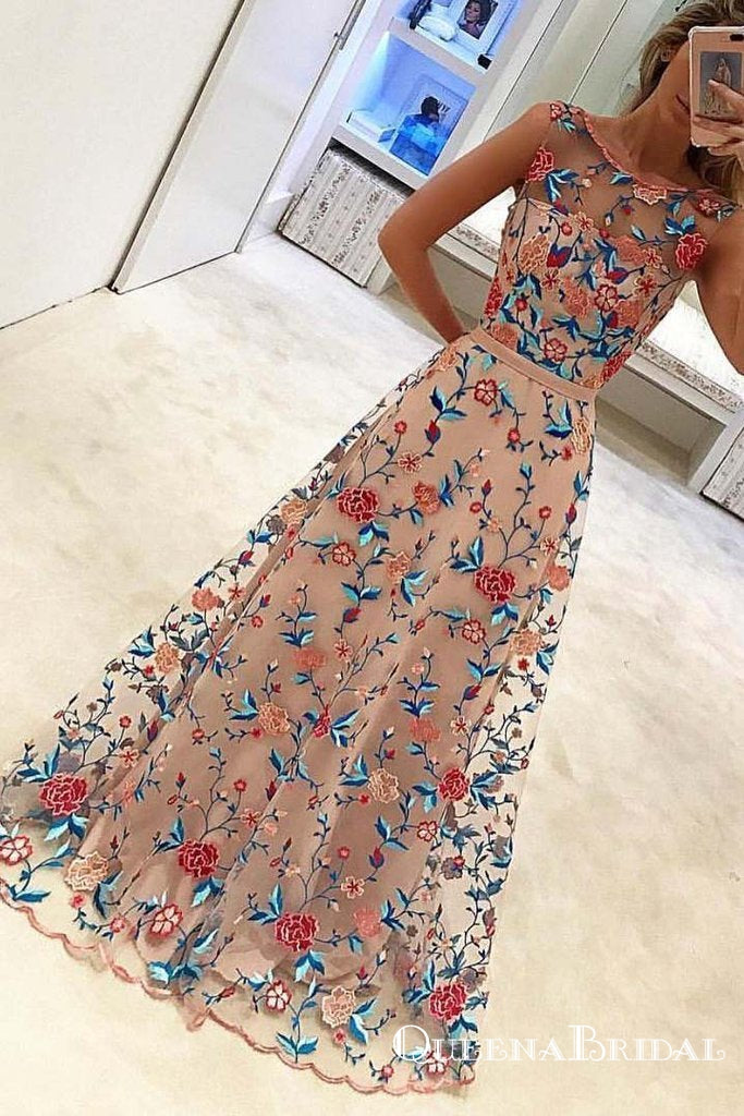 New Style Popular A Line Sleeveless Long Prom Dresses with Embroidery, QB0551