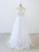 2018 Simple V Neck Lace Chapel Tail A-line White Wedding Dresses Online, WD372