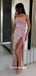 Pink Sequins Strapless High Slits Sheath Evening Gowns Prom Dresses , WGP152