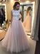 A-line Light Pink Tulle Prom Dresses White Lace Applique Quinceanera Dresses, QB0341