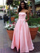 A-line Strapless Simple Long Cheap Red Prom Dresses with Pocket, QB0296