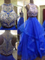 A-line/Princess Halter  Ball Gown Royal Blue Beaded Top Two Piece Prom Dresses, QB0276