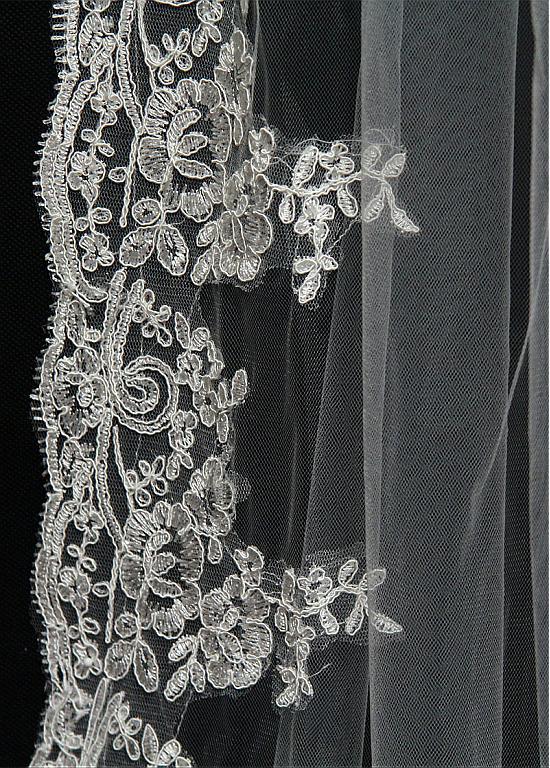 Gorgeous Tulle Long Wedding Veil With Lace Appliques,WV0129