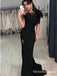 Mermaid Strapless Backless Black Long Cheap Prom Dresses with Feather, QB0797