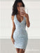 Tight V-Neck Sleeveless Short Cheap Light Blue Lace Homecoming Dresses, QB0178