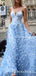 Spaghetti Straps V-neck Blue Lace New Arrival Hot Selling A-line Long Cheap Evening Prom Dresses, QB0979