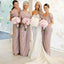 Sheath V-Neck Long Pleated Blush Pink Satin Cheap Bridesmaid Dresses Online, QB0009