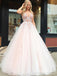 Charming Blush Pink Plus Size V Neck Tulle  Ball Gown Prom Dresses, QB0592