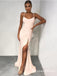 Mermaid Spaghetti Straps Long Cheap Blush Pink Prom Dresses with Split, QB0503