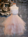 Blush Pink Flower Girl Dresses Asymmetric Tulle Lace Top Cute Dress for Kids, QB0267