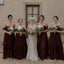 Off-The-Shoulder Charming Burgundy Chiffon A-line Long Cheap Bridesmaid Dresses With Appliqued, BDS0009