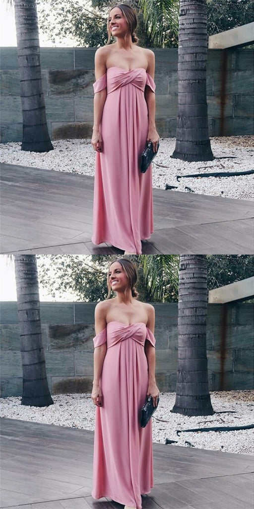 Sexy Off-Shoulder Long Cheap Pink Chiffon Bridesmaid Dresses Online, QB0208