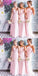Mismatched Spaghetti Straps Long Pink Chiffon Cheap Bridesmaid Dresses Online, QB0010