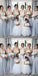Spaghetti Strap V-Neck  Grey Chiffon Long Cheap Bridesmaid Dresses with Appliques, QB0027