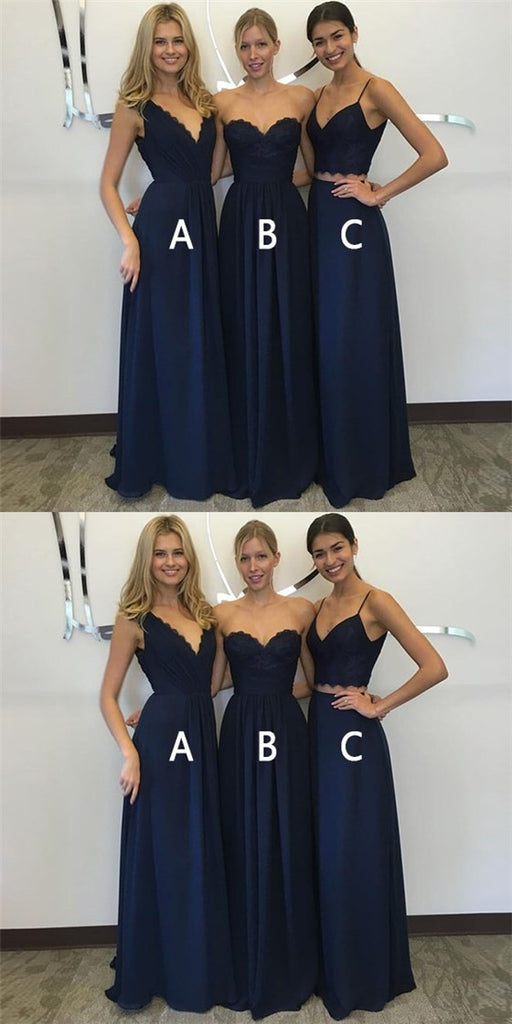 Mismatched Navy Blue Long Cheap Chiffon Bridesmaid Dresses Online, QB0146