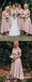 Pink Off Shoulder Sleeveless A Line High Low Satin Bridesmaid Dresses, QB0727