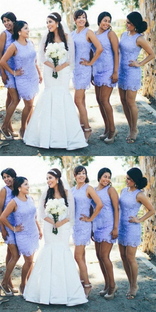 Sexy Round Neck Sleeveless Lavender Lace Short Cheap Bridesmaid Dresses Online, QB0168