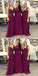 Mismatched Mermaid Long Cheap Grape Satin Bridesmaid Dresses Online, QB0204