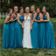 Charming Halter Blue Chiffon A-line Long Cheap Bridesmaid Dresses Online, BDS0077