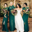 Newest High Neck Short Sleeve Green Chiffon Side Slit Long Bridesmaid Dresses, BDS0110