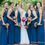 Charming V-neck Blue Mermaid Long Cheap Floor-Length Bridesmaid Dresses, BDS0058
