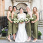 One Shoulder Green Elastic Silk Tea-Length Long Cheap Charming Bridesmaid Dresses, BDS0046
