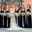 Mismatched Black Chiffon A-line Long Cheap Wedding Bridesmaid Dresses, BDS0017