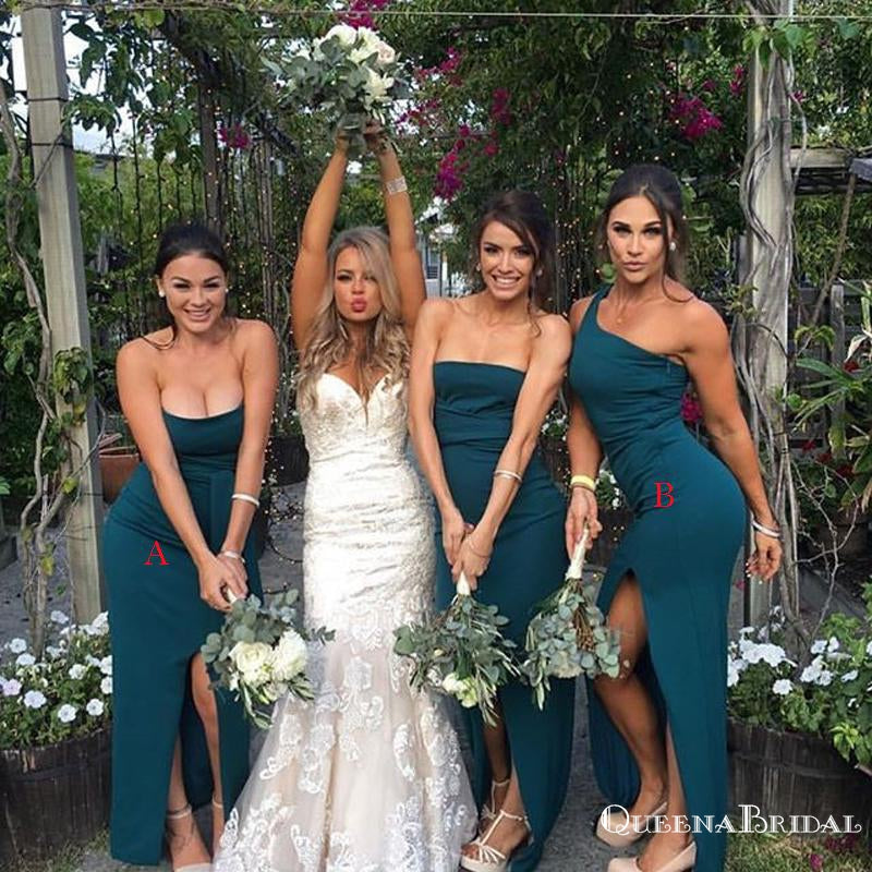 Mismatched Teal Double FDY Mermaid Long Cheap Bridesmaid Dresses, BDS0055