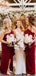 Newest Strapless Burgundy Satin Side Slit Long Cheap Bridesmaid Dresses, BDS0121