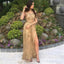Charming A-Line High Neck Gold Lace Prom Dresses with Appliques, QB0578