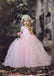 Cheap Tulle Sleeveless Light Pink Princess Ball Gown Flower Girl Dresses, QB0329