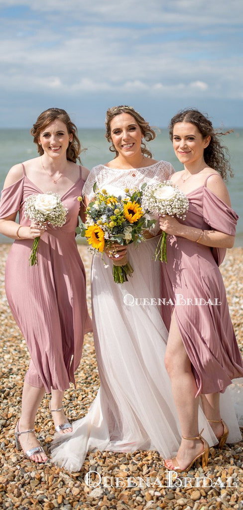New Arrival V-neck Short Sleeves Charming Cute Keen-Length Short Bridesmaid Dresses, QB0948