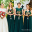 A-Line Spaghetti Straps Dark Green Chiffon Bridesmaid Dresses with Lace, QB0703