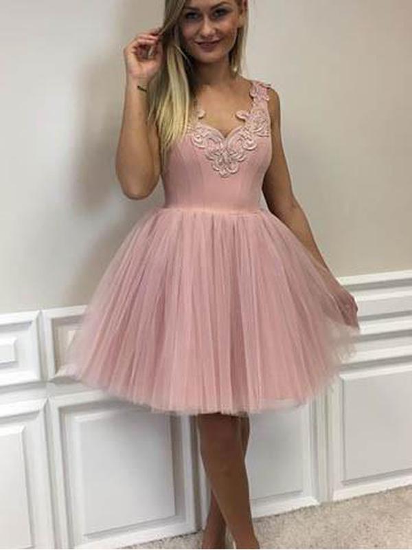 Dusty Pink V Neck Lace Cheap Short Homecoming Dresses Online
