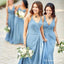 Mismatched Gorgeous V Neck Blue Long Cheap Bridesmaid Dresses, QB0871