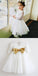 Cute A-Line Open Back Long Sleeves Tulle Long Cheap Flower Girl Dresses with Bow Knot, QB0100