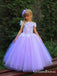 Elegant Off-The-Shoulder Lavender Tulle Appliqued A-line Long Cheap Flower Girl Dresses, FGS0025