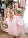 Charming Gold Sequin Pink Tulle A-line Long Cheap Flower Girl Dresses, FGS0005