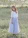Cute Two Piece Half-Sleeves Tulle Long Cheap A-line Flower Girl Dresses, FGS0002