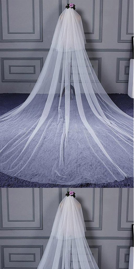 Simple Delicate Double Layer Tulle Ivory Wedding Veil , WV0117
