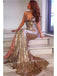 Gold Mermaid Prom Dresses with Slit Backless Formal Dresses, QB0342