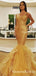 Charming Spaghetti Strap Sparkly Gold Sequin Mermiad Long Cheap Formal Evening Prom Dresses, PDS0050
