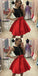 Sexy Jewel Red Satin Short Cheap Homecoming Dresses with Sequins & Bow Knot, QB0185