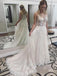 Ivory Lace Wedding Dresses See Through Applique Bridal Dress with Court Train, QB0355