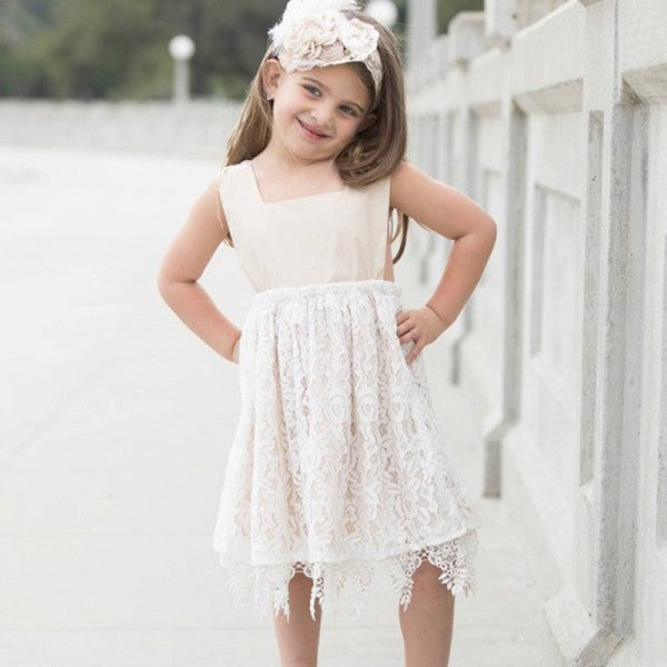 Cute A-Line Square Neck Open Back Lace Flower Girl Dresses with Handmade Flower, QB0101