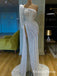 New Arrival Sparkly One Shoulder Long Sleeves High Slit Long Cheap Mermaid Sequin Prom Dresses, QB0930