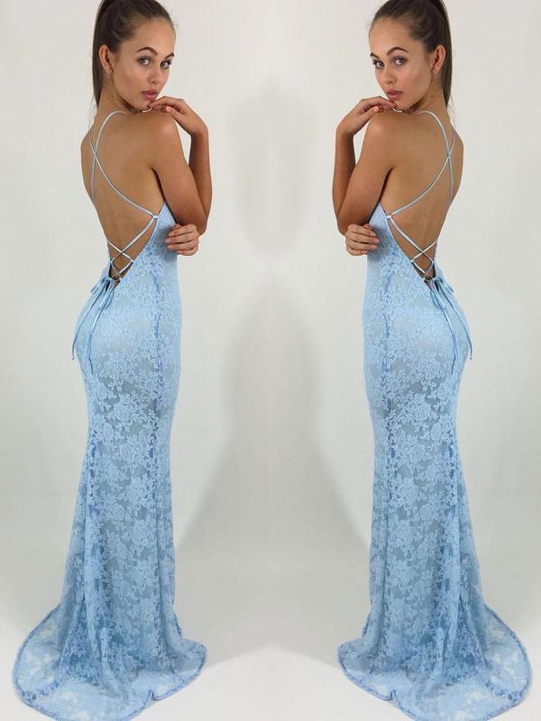 Lace Mermaid Prom Dresses, Sexy Backless Long Evening Dresses, QB0303