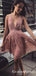 Sexy Charming Deep V-Neck A-Line Pink Lace Short Cheap Homecoming Dresses, QB0910